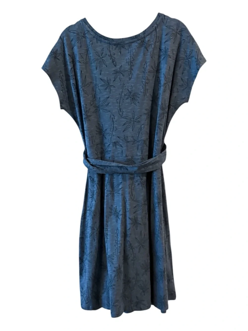 Toad&Co Cue Tropical Floral Print Faux Wrap Dress Short-Sleeve Blue Size M - Picture 3 of 10